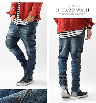 Amazon | [Ash] ストレッチ サルエル カーゴ デニムパンツ (M